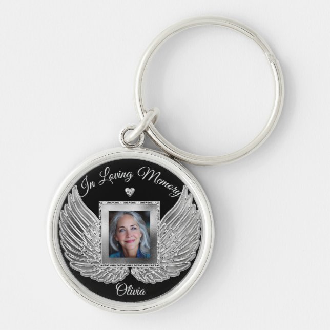 Custom Memorial Angel Wings Add Photo Key Ring (Front)