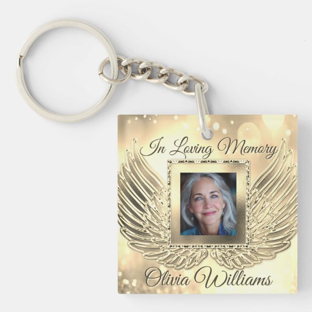 Custom Memorial Angel Wings Add Photo Key Ring (Front)