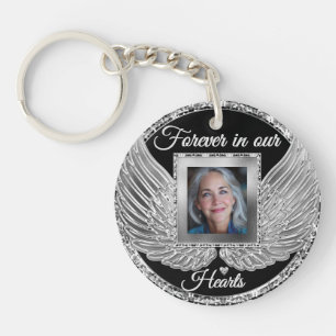 Custom Memorial Angel Wings Add Photo Key Ring