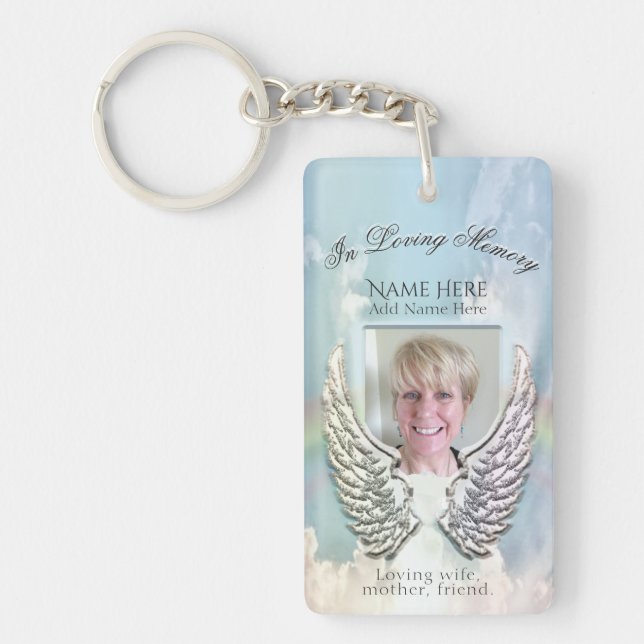 Custom Memorial Angel Wings Add Photo Key Ring (Front)
