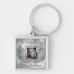 Custom Memorial Angel Wings Add Photo Key Ring