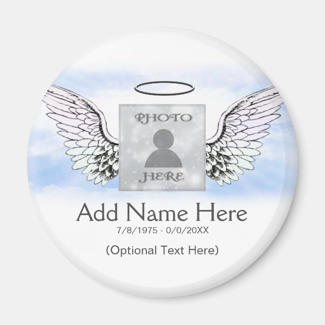 Custom Memorial | Angel Wings and Clouds Magnet (Front)