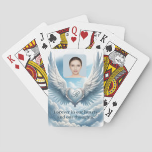 Custom Memorial Angel Wings Heart Add Photo Playing Cards
