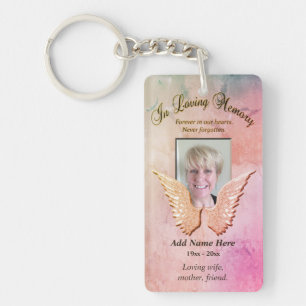 Custom Memorial Angel Wings Rose Colores Add Photo Key Ring