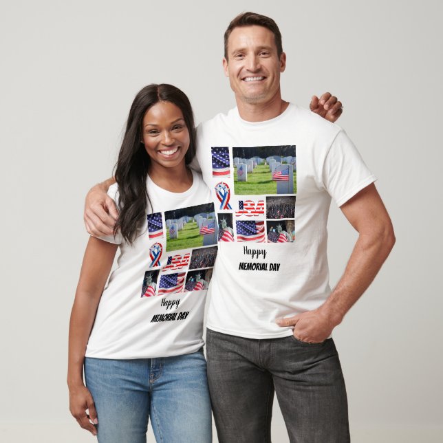 Custom Memorial Day 8 Photo Collage  T-Shirt (Unisex)
