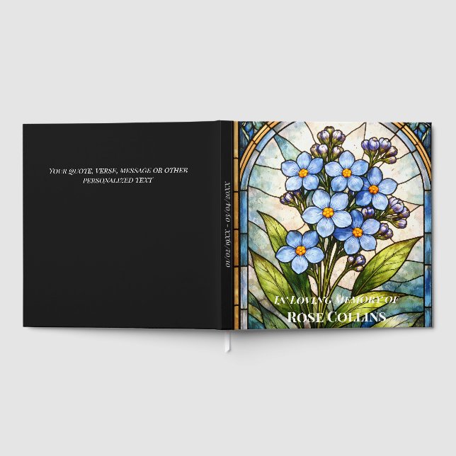 Custom Memorial Forget Me Not Stain Glass Funeral Guest Book (Full)