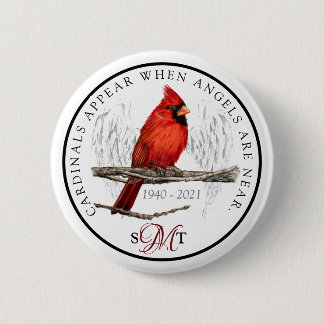 Custom Memorial Initials Cardinal and Angels Near 6 Cm Round Badge