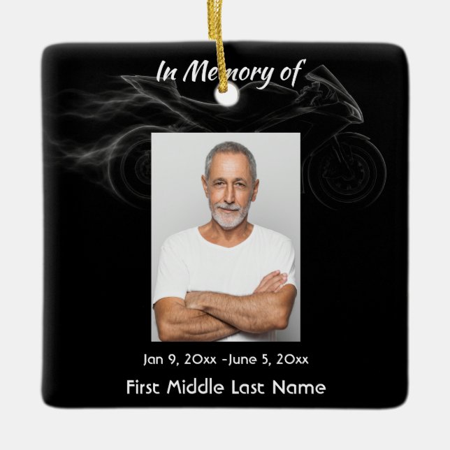 Custom Memorial Photo Motorcycle Biker  Ceramic Ornament (Front)