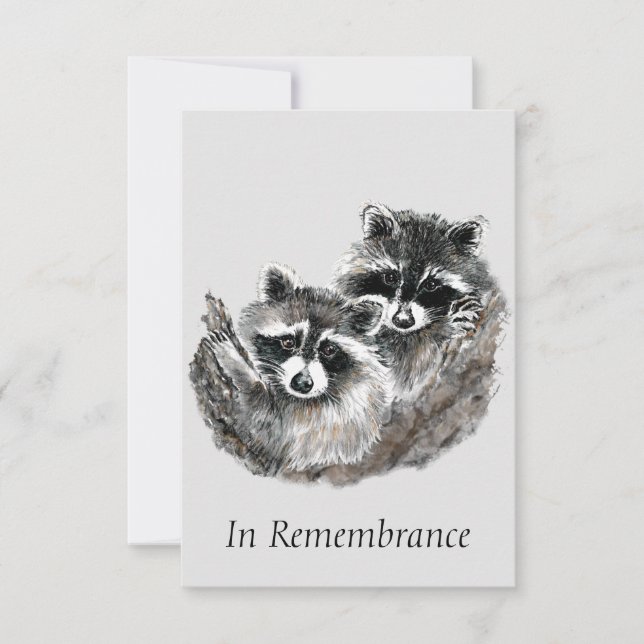 Custom Memorial Service Cute Cuddling Racoon Invitation (Front)
