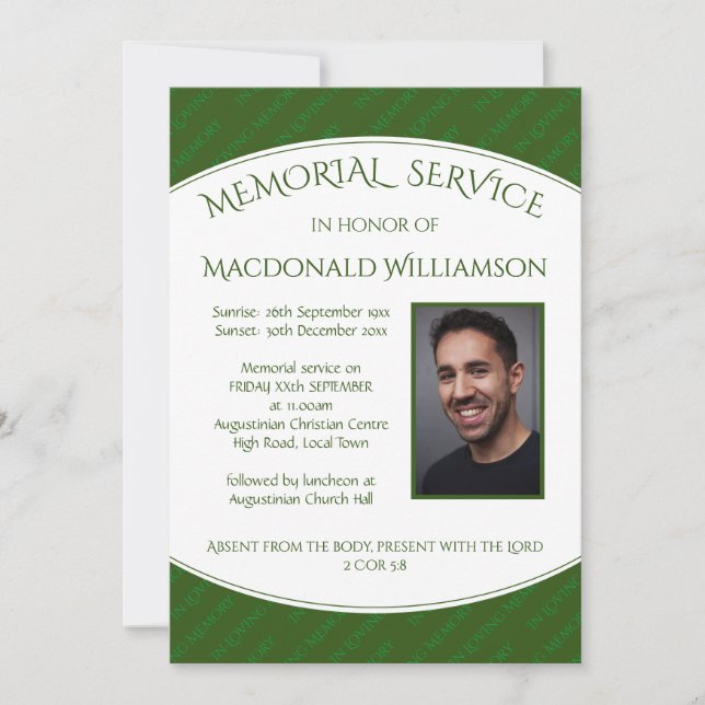 Custom | MEMORIAL SERVICE | Funeral GREEN Invite (Front)
