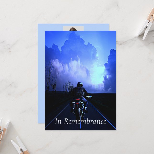 Custom Memorial Service Motorcycle Biker Chopper   Invitation (Front/Back In Situ)