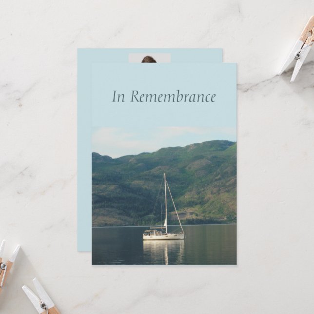 Custom Memorial Service Sailing Sailboat Lake  Invitation (Front/Back In Situ)