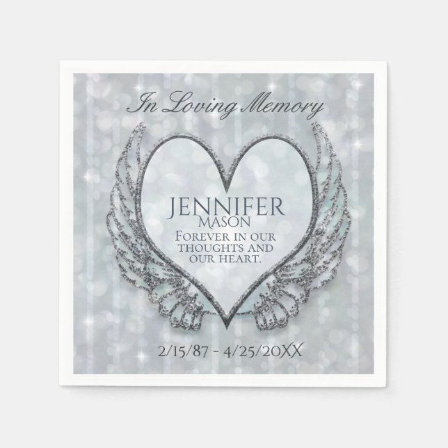 Custom Memorial Template Heart Wings Napkin (Front)