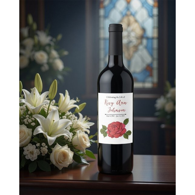 Custom Memorial Wine Label with a Rose (Creator Uploaded)