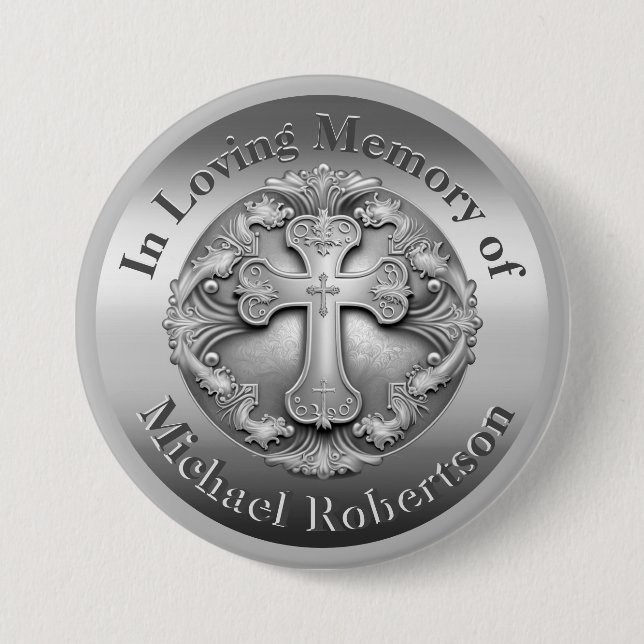 Custom Memorial with Cross 7.5 Cm Round Badge (Front)