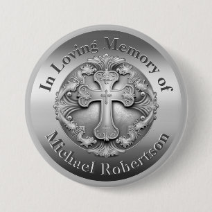Custom Memorial with Cross 7.5 Cm Round Badge