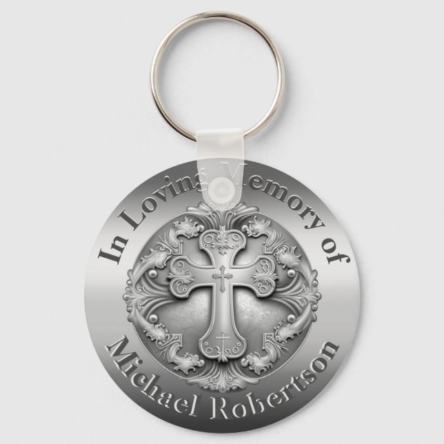 Custom Memorial with Cross Keychain (Front)