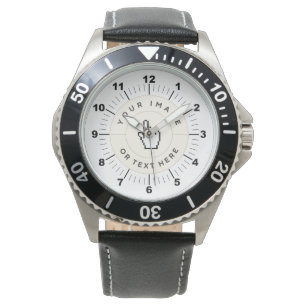 CUSTOM Men's Stainless Steel Black Leather Watch