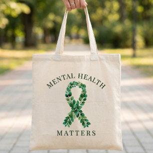 Custom Mental Health Matters Quote Green Ribbon  Tote Bag