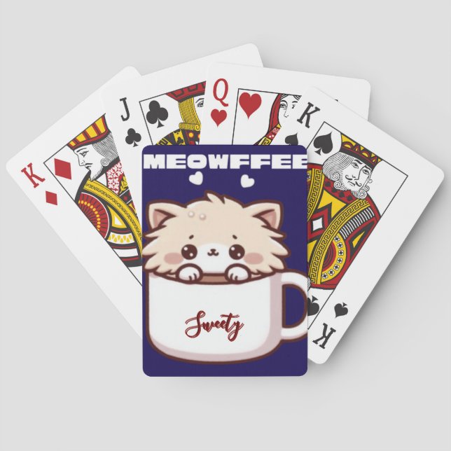 Custom Meowffee Cute Coffee Cat Playing Cards (Back)