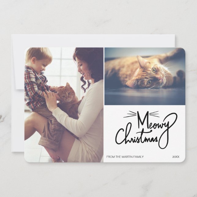 Custom Meowy Christmas 2 Photo Holiday Card (Front)
