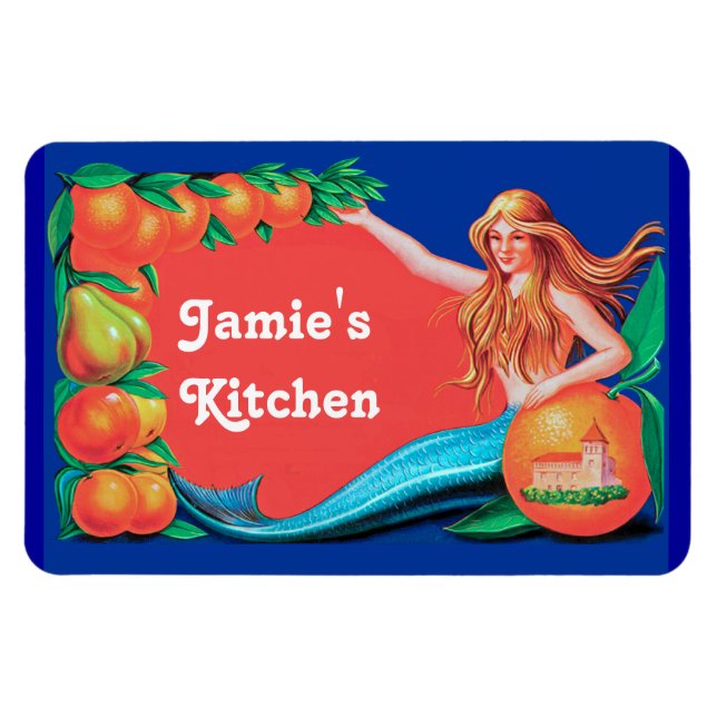 Custom Mermaid and Oranges Kitchen Magnet (Horizontal)