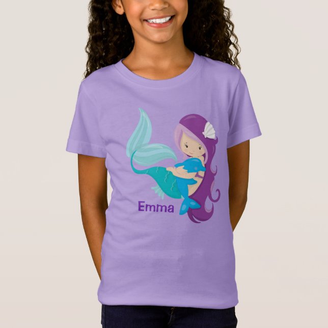 Custom Mermaid Girl Cute Kids Birthday T-Shirt (Front)