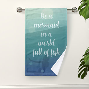 Custom Mermaid Life Quote Aqua Waves Hand Towel