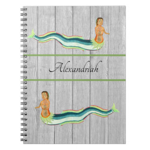 Custom Mermaid Lobster grey wood Coastal decor Notebook