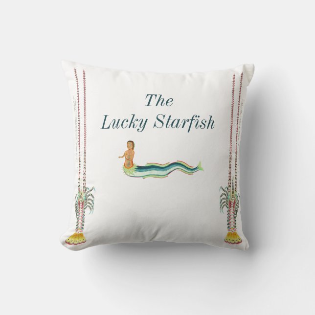 Custom Mermaid lobster  Nautical  Watercolor Cushion (Front)