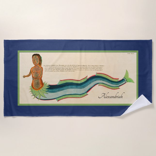 Custom Mermaid Lobster Navy Coastal decor Beach Towel (Front)