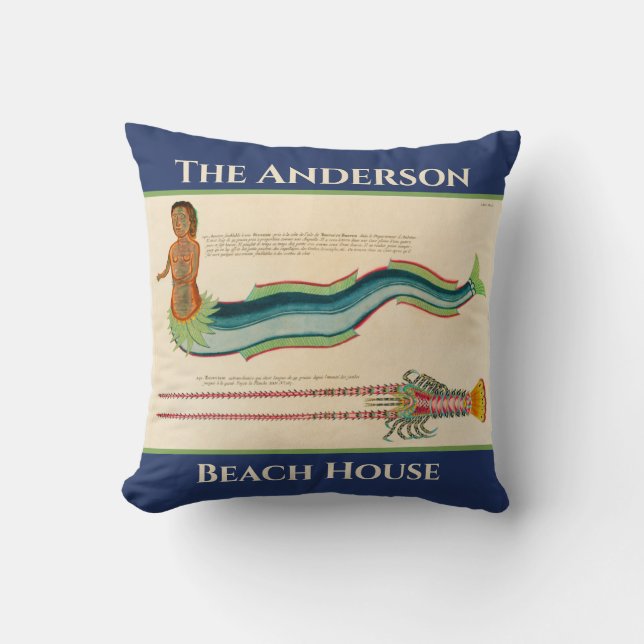 Custom Mermaid Lobster Navy Coastal decor Cushion (Front)