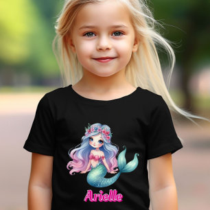 Custom Mermaid pink name black T-Shirt
