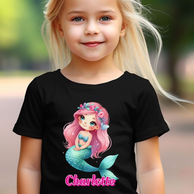 Custom Mermaid pink name black T-Shirt (Creator Uploaded)