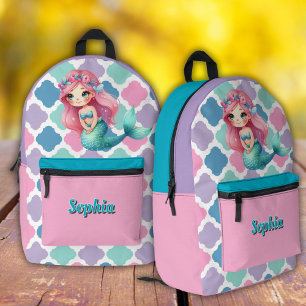 Custom Mermaid pink pattern  Printed Backpack