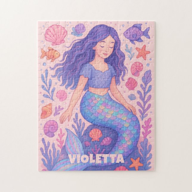 Custom Mermaid Puzzle with Name & Ocean Shells (Vertical)
