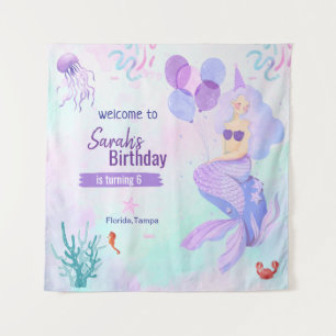 custom mermaid theme birthday girl purple tapestry