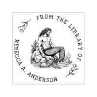 Custom Merman on Rock with Chain Bookplate Stamp