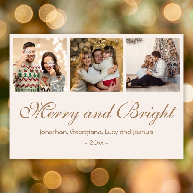 Custom Merry and Bright 2025 Family Photo Collage Holiday Card (Creator Uploaded)