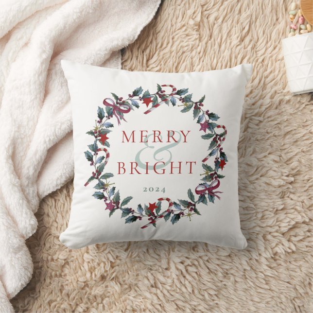 Custom Merry and Bright Christmas Wreath Gift Cushion (Blanket)