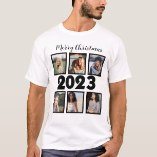 Custom Merry Christmas 2023 6 Photo Collage T-Shirt