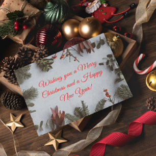 Custom Merry Christmas and a Happy New Year Holiday Postcard