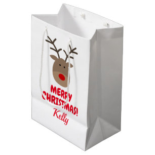 Custom Merry Christmas gift bag with cute reindeer