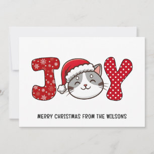 Custom Merry Christmas Kitty Cat " JOY " Holiday Card