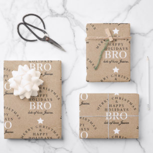 Custom Merry Christmas Kraft Monogram Brother Wrapping Paper Sheet