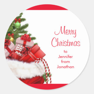 Custom Merry Christmas Names Text Tree Template Classic Round Sticker