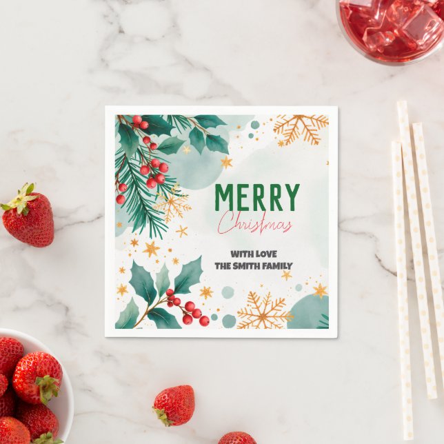 Custom Merry Christmas Napkins Elegant Holiday (Insitu)