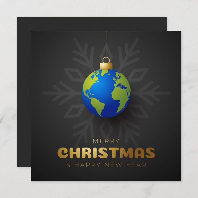 Custom Merry Christmas New Year Earth Snowflake Holiday Card (Front/Back)