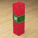 Custom Merry Christmas party favour wine gift box<br><div class="desc">Custom Merry Christmas party favour wine gift box with polka dots pattern. Stylish design with custom greetings,  wishes and name. Chic typography template. Classy Holiday present and party favours for employees,  friends,  family,  worker,  coworker etc. Green and red colours with holly leaves decorations. Red and white polkdots background.</div>