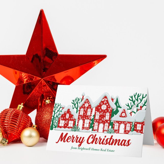 Custom Merry Christmas Real Estate Company Houses Holiday Card (Creator Uploaded)